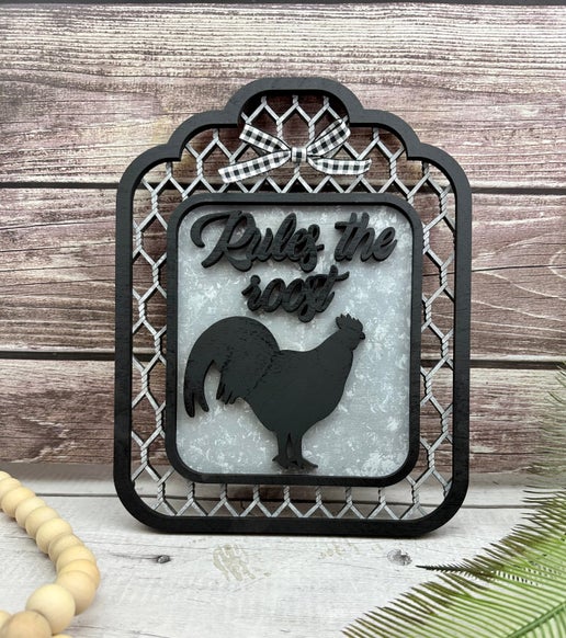 Rules the Roost Farmhouse Sign – Rustic Country Charm