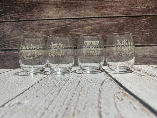 Engraved Beach Wine Glasses