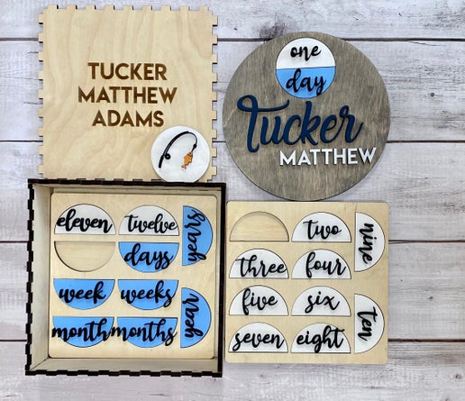 Personalized Baby Milestone Sign with Engraved Keepsake Box – Custom Name Set