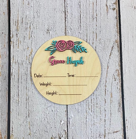 Personalized Wooden Baby Hospital Birth Announcement Sign – 8 Inches