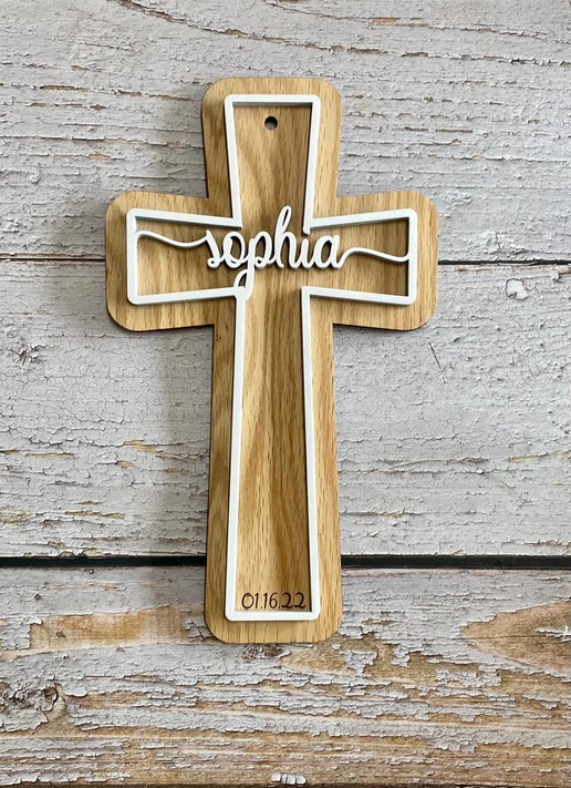 Custom Baptism Cross - Personalized Wooden Wall Decor
