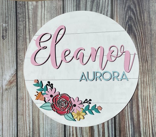 Personalized Eleanor Floral Name Round – Customizable Baby Name Sign