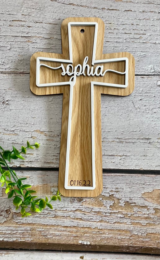 Custom Baptism Cross - Personalized Wooden Wall Decor