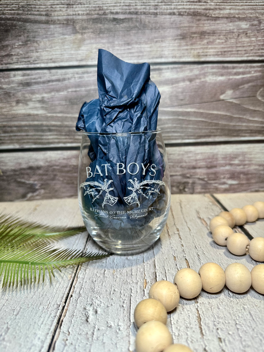 Embrace the Night: ACOTAR Inspired Engraved Wine Glass - Sip with the Bat Boys of the Night Court!