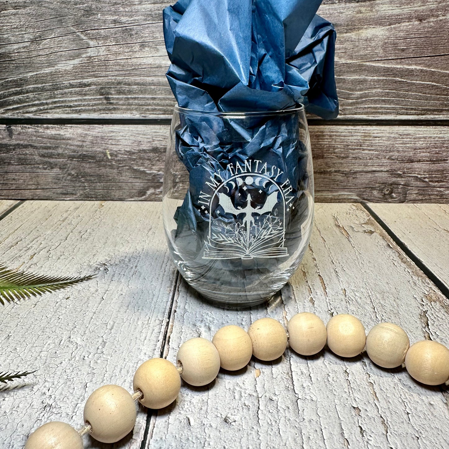 Engraved Fantasy Era Stemless Wine Glass | Book Lover Gift | Custom Fantasy-Inspired Glassware | Literary Themed Drinkware