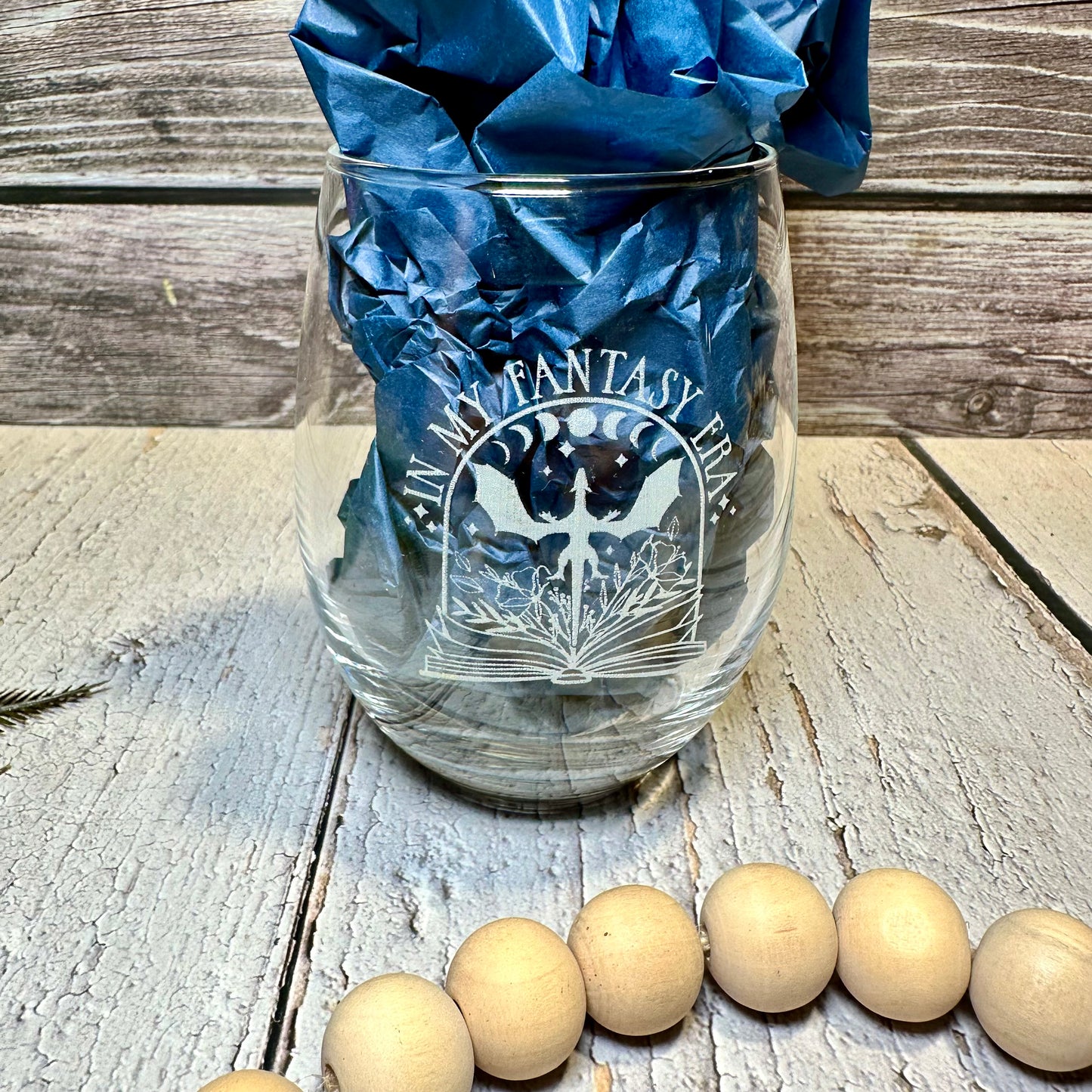 Engraved Fantasy Era Stemless Wine Glass | Book Lover Gift | Custom Fantasy-Inspired Glassware | Literary Themed Drinkware