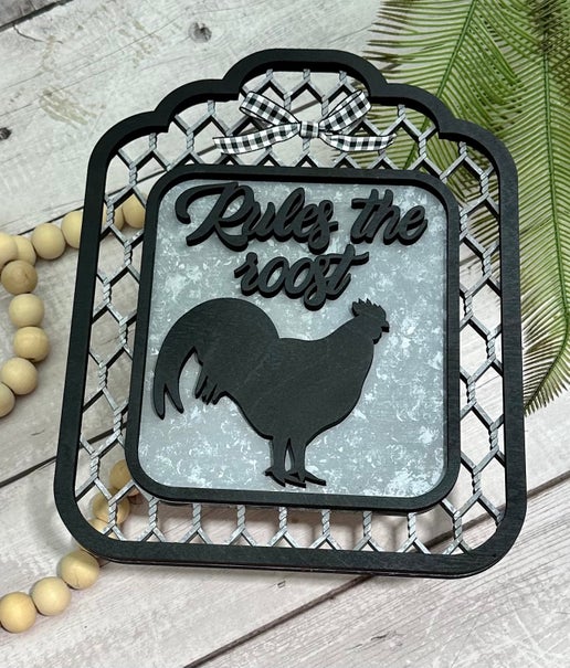 Rules the Roost Farmhouse Sign – Rustic Country Charm