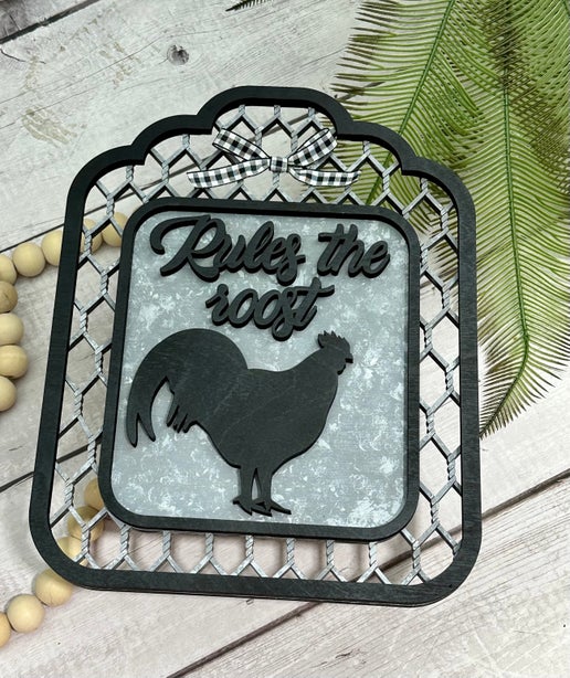 Rules the Roost Farmhouse Sign – Rustic Country Charm