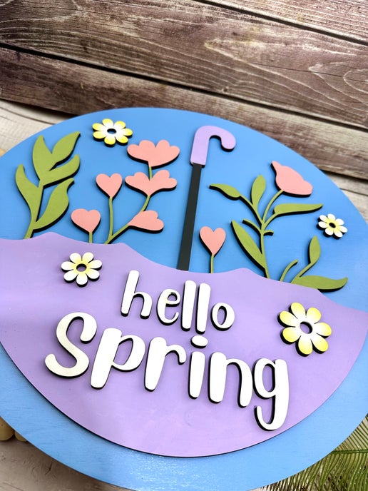 Hello Spring Umbrella Door Hanger – A Burst of Springtime Cheer!