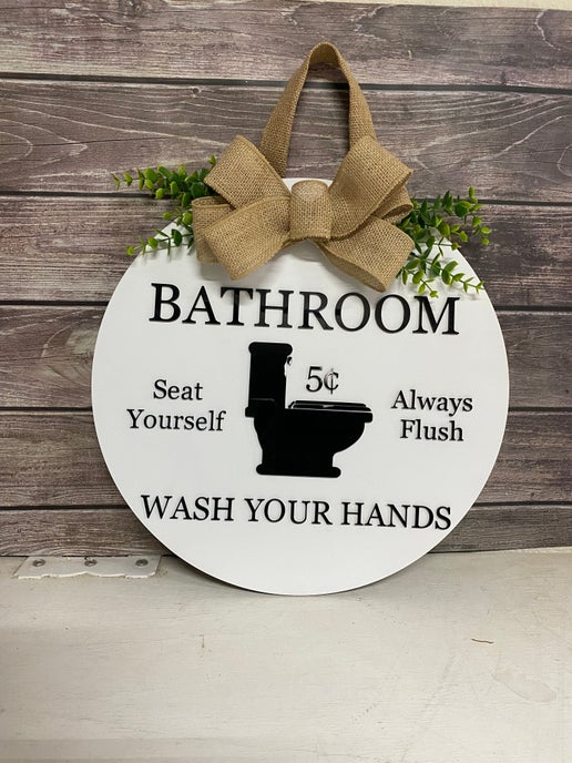 16-Inch Round Bathroom Wall Sign – Rustic Farmhouse Décor