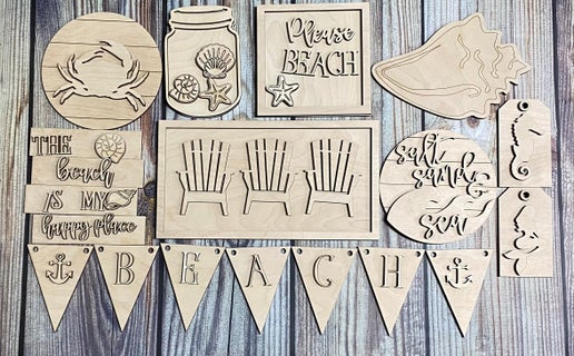Beach-Themed DIY Tiered Tray Kit – Unfinished Wood Craft Set
