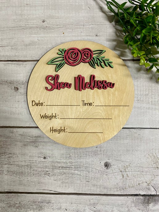 Personalized Wooden Baby Hospital Birth Announcement Sign – 8 Inches