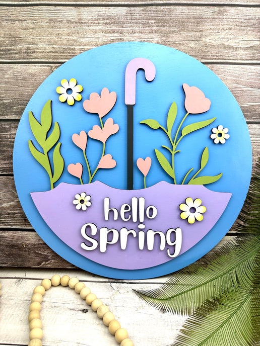 Hello Spring Umbrella Door Hanger – A Burst of Springtime Cheer!