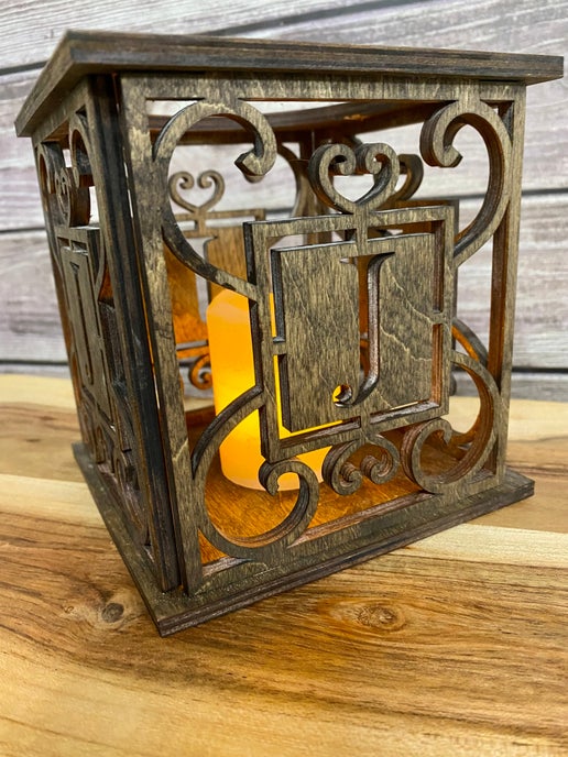 Personalized Wooden Lantern – Custom Initial Desig