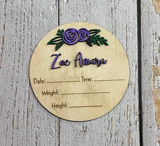 Personalized Wooden Baby Hospital Birth Announcement Sign – 8 Inches