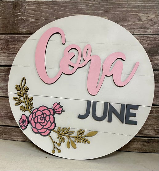 Personalized Floral Name Sign – 18 Inches 🌸 (Cora June)