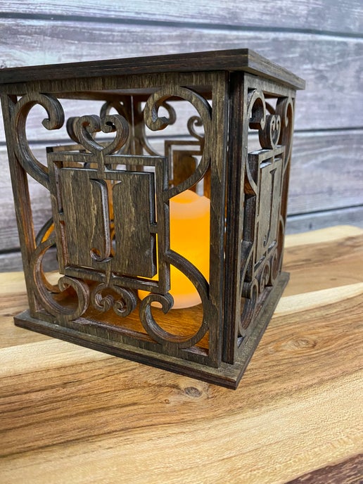 Personalized Wooden Lantern – Custom Initial Desig
