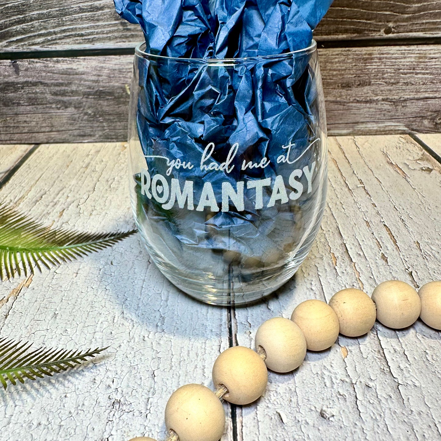 Engraved “You Had Me at Romantasy” Stemless Wine Glass | Fantasy Romance Book Lover Gift | Custom Fantasy Drinkware