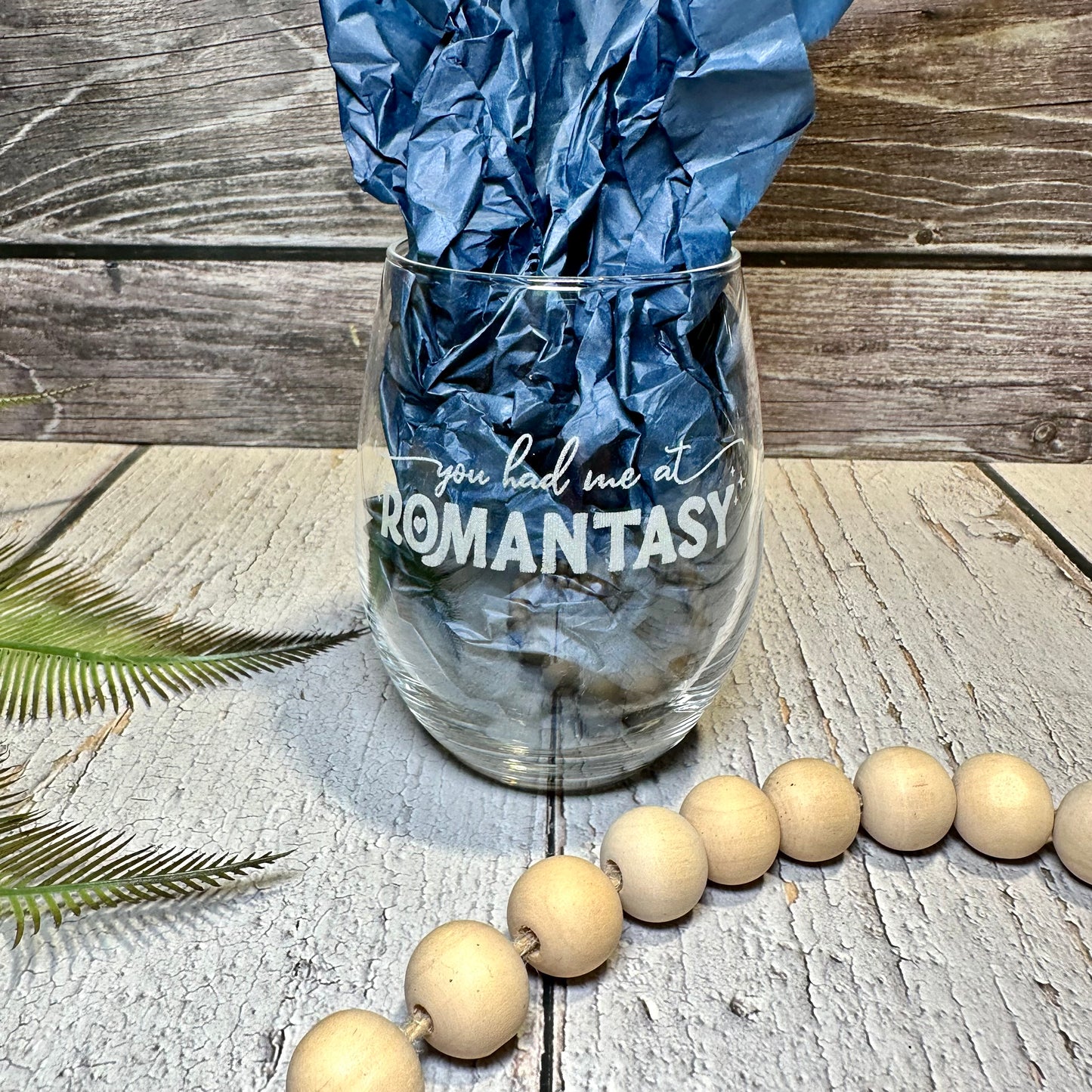 Engraved “You Had Me at Romantasy” Stemless Wine Glass | Fantasy Romance Book Lover Gift | Custom Fantasy Drinkware