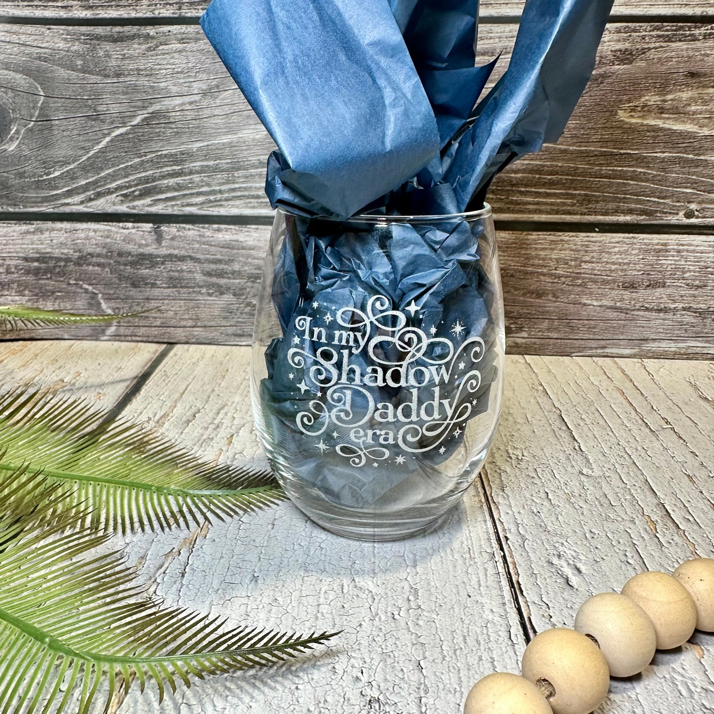 Engraved “In My Shadow Daddy Era” Stemless Wine Glass | Dark Romance Fantasy Lover Gift | Unique Engraved Drinkware