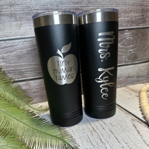 Personalized 22 oz Skinny Tumblers - Tiny Human Tamer Edition