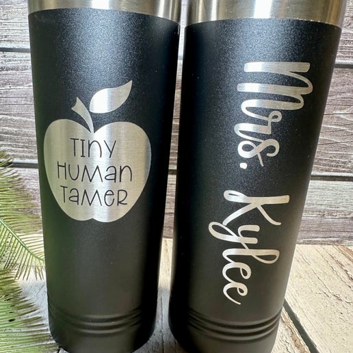 Personalized 22 oz Skinny Tumblers - Tiny Human Tamer Edition